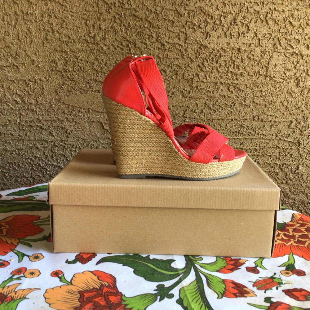Guess Red wedge platform sandals